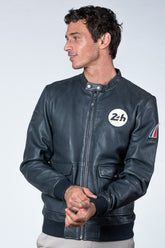 Men's 24H Le Mans Denis navy blue leather jacket